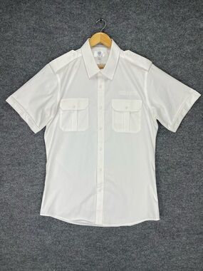 Murphy & Hartelius Pilot Uniform Shirt Men’s 17.5 White Short Sleeve Tapered Fit